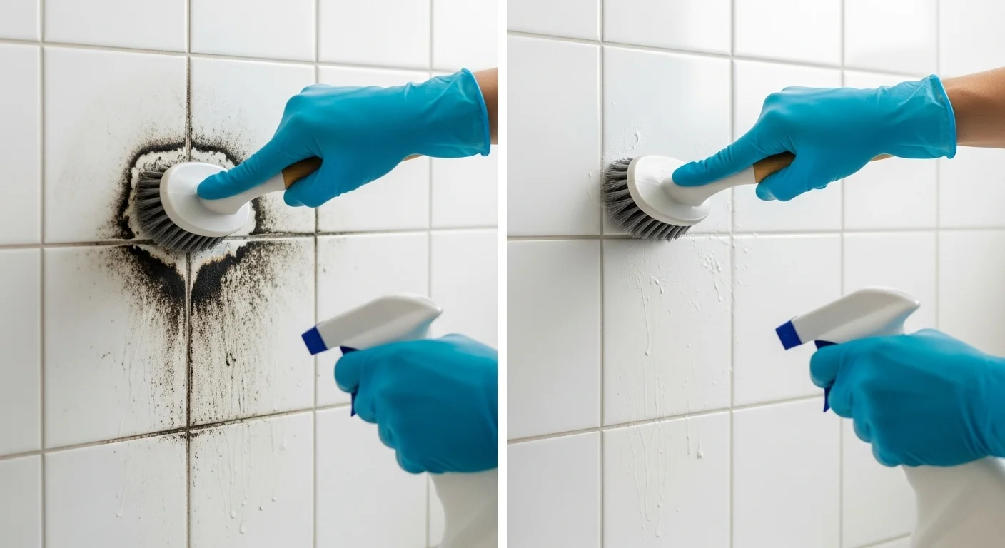 removing visible mold growth from non-porous materials such as tile, glass, or metal